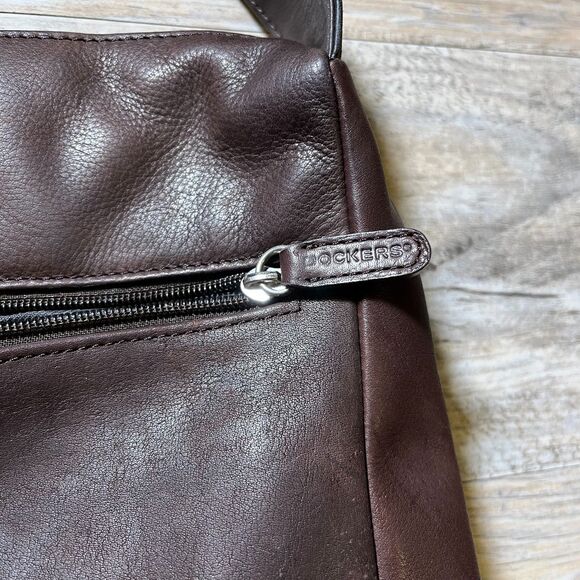 Dockers Leather Bag Brown Dark Shoulder Vintage 90s Like New Zip - Picture 6 of 9